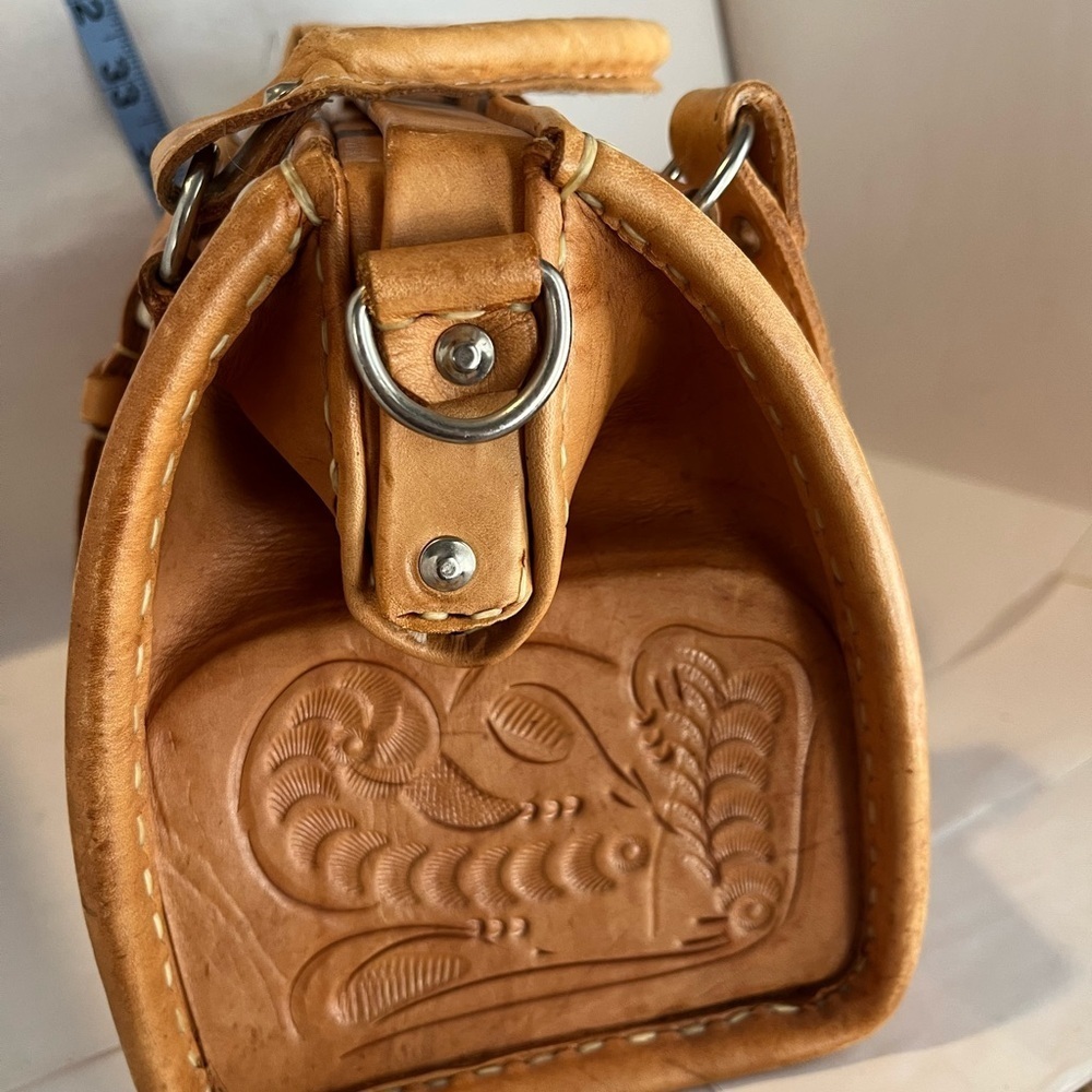 Embossed Tan Leather Satchel - Picture 4 of 8